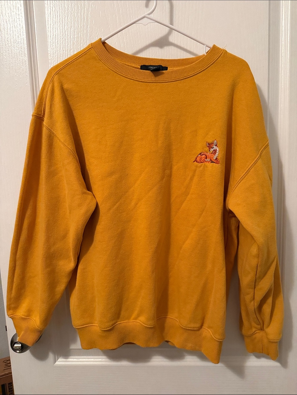 Women’s Mustard Crewneck Sweater with Deer Embroidery (M)